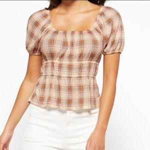 NWT Peplum plaid knit top. Perfect condition! Comfy, stretchy, & soft!